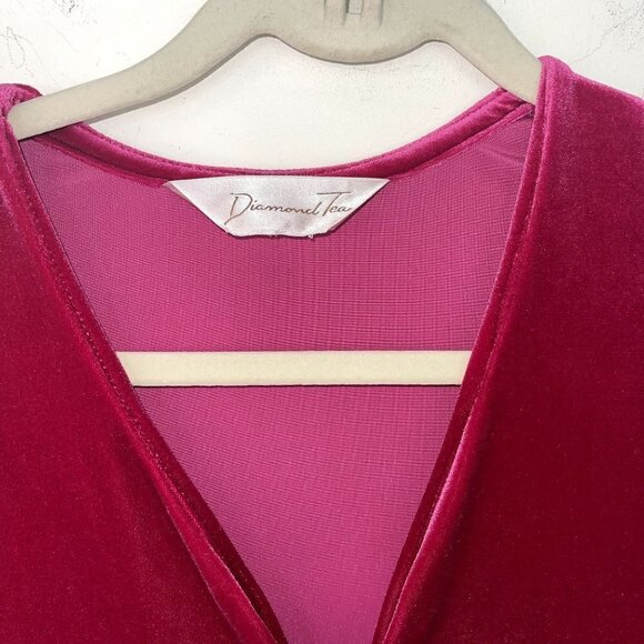 Diamond Tea Vintage Womens Robe Size Small Pink Velvet Half Zip Long Sleeves - Picture 4 of 8